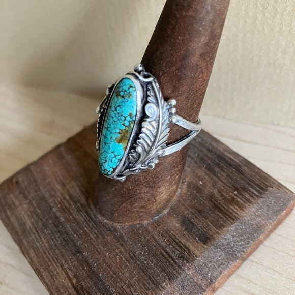 Exceptional Vintage Zuni Raymond Gasper Signed Turquoise Sterling Ornate Ring - Picture 3 of 10